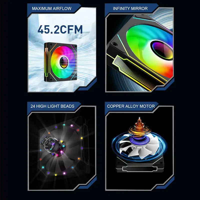 Popular caja de PC ventilador RGB torres ATX de 12cm con ventilador enfriador 5v 3pin ordenador Gaming Cpu radiador ventiladores ARGB de cobre - imagen 5