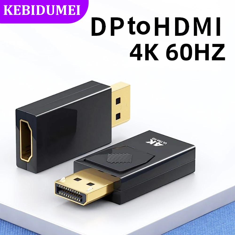 Adaptador DP a HDMI 4K 60Hz puerto de pantalla a HDMI convertidor DP macho a HDMI hembra Cable de Audio y vídeo HD para PC TV portátil proyector