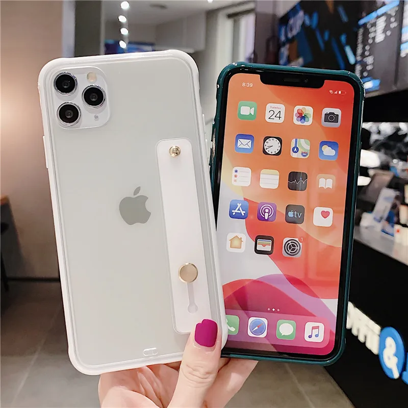 Funda de teléfono con parachoques a prueba de golpes para iPhone 13 Pro Max XS Max 6,1 pulgadas 6,5 pulgadas 6,7 pulgadas funda trasera con soporte transparente para correa para la muñeca