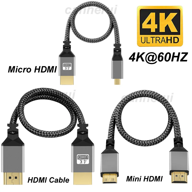 Trenza Nailon HD 4K 60HZ V1.4 TPU HD 1080P Compatible Cable Macho Extensión Micro Mini HDMI Tableta PC TV Cámara HDTV - Vista principal del producto