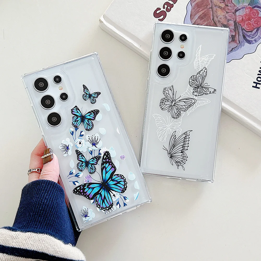 Para Samsung Galaxy S25 S24 S23 FE S22 Plus Ultra Note S20 S21 A54 A34 funda a prueba de golpes bolsas de aire transparente suave mariposa flor cubierta - imagen 2