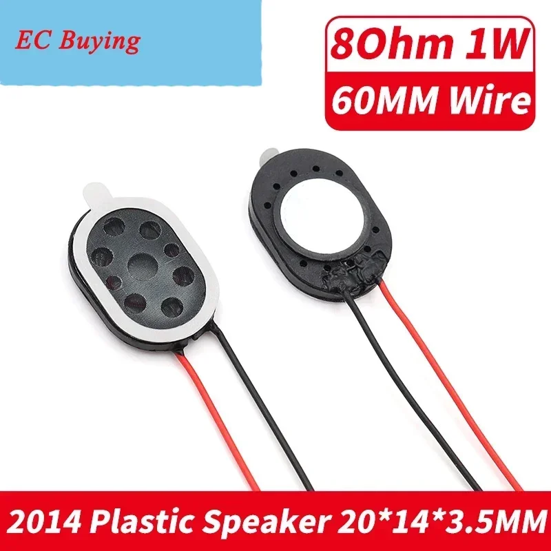 5 unids/lote 2014 altavoz de plástico magnético interno 8Ohm 1 vatio Panel plano elíptico altavoz MP3 longitud del cable 60MM 20*14MM 8R 1 vatio