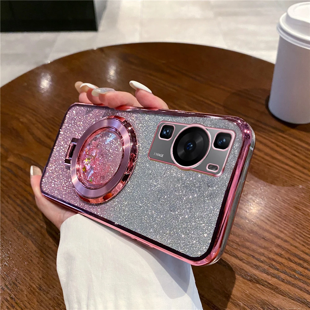 Funda con soporte de arena movediza brillante para Huawei P30 Lite P40 P50 Pro P Smart 2021 Mate 60 Pro, soporte de anillo, gradiente Bling Cover - imagen 2