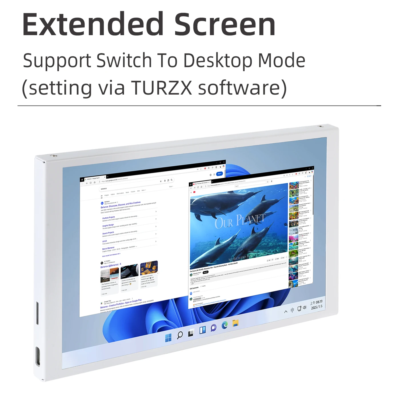 TURZX Pantalla secundaria de 8 pulgadas Pantalla USB 1280x800 IPS LCD Modo de escritorio extendido y CPU GPU RAM HDD Monitor No AIDA64 Win10/11 - imagen 2