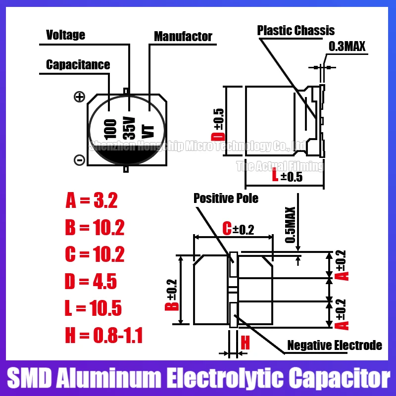 10 Uds 63V 220UF 10X10 SMD condensador electrolítico de aluminio SMD-2 63v220uf 10*10mm condensador-40 ℃ ~105 ℃   ±20%
