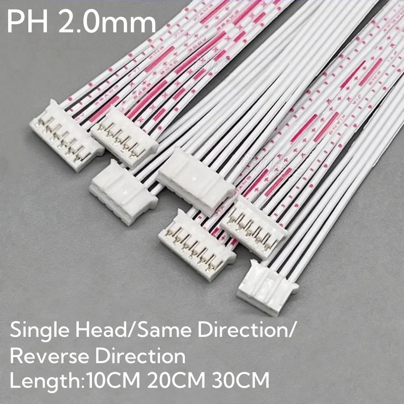 5 uds 10-100cm PH 2,0mm paso 2/3/4/5/6/7/8/9/10/11/12 Pin Cable de cinta rojo blanco cabezal simple/doble misma dirección/inverso - imagen 2