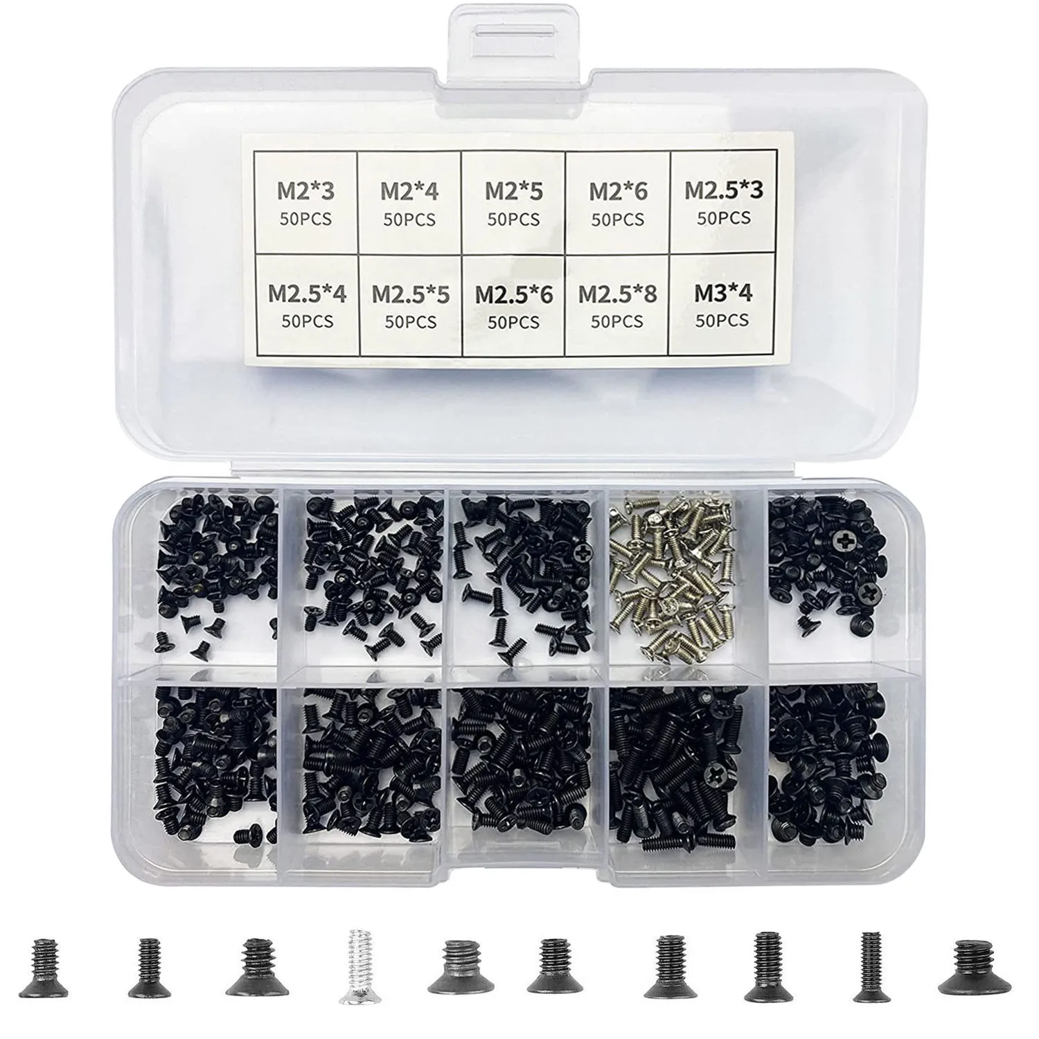 Juego de tornillos para ordenador portátil, accesorios de reparación de 500 piezas, M2, M2.5, M3, juego de tornillos para PC, Mini Phillips de acero al carbono