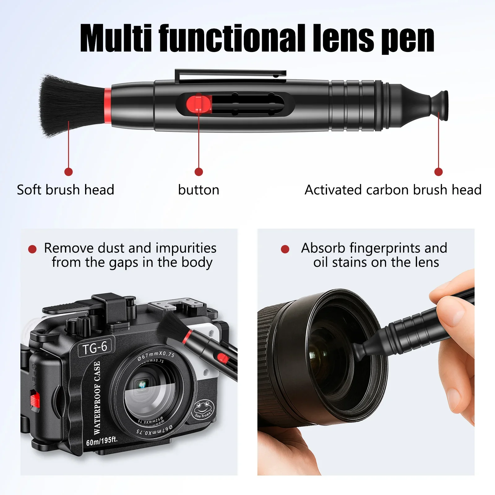 Kit de limpieza de lentes de cámara con soplador de aire, cepillo, paño de microfibra y bolígrafo para lentes, juego de herramientas de eliminación de polvo DSLR de 3 piezas - imagen 4