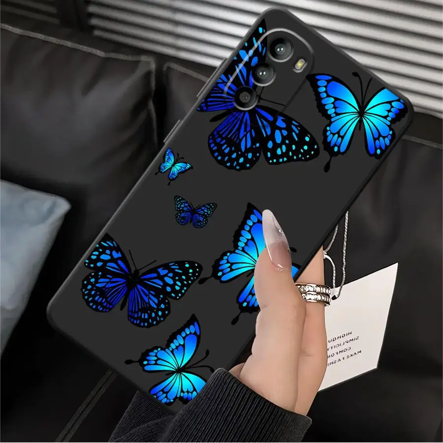 Funda de mariposa roja y azul para Motorola Mot G60 G71 G22 Edge40 G53 G30 Edge 20 Pro 30 Lite G60s G51 G73 G52 G50 G32 negro suave - imagen 2