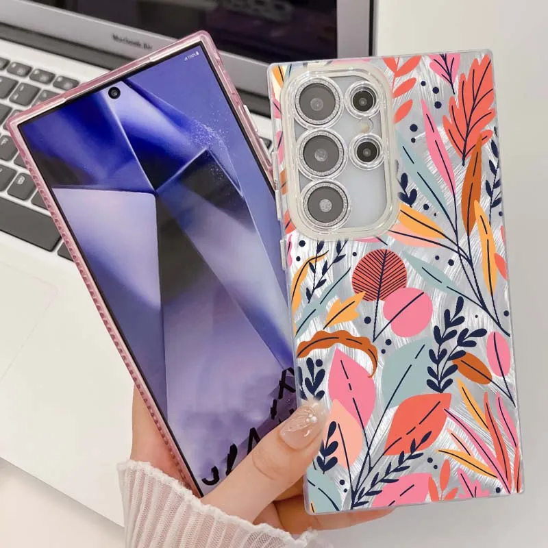 Patrón de flores coloridas para Samsung Galaxy A56 A73 A72 A71 A55 A54 A53 A52 A35 A34 A33 A31 funda de teléfono con textura de plumas - imagen 2