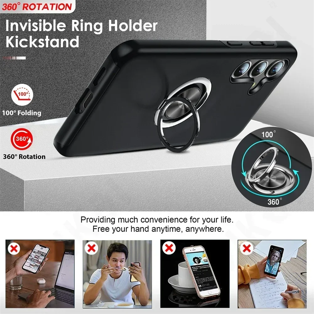 Funda con soporte de anillo de Metal para Samsung Galaxy S26 S25 Ultra S24 S23 Plus A55 A17 FE A36 A56 armadura parachoques cubierta dura de PC a prueba de golpes - imagen 2
