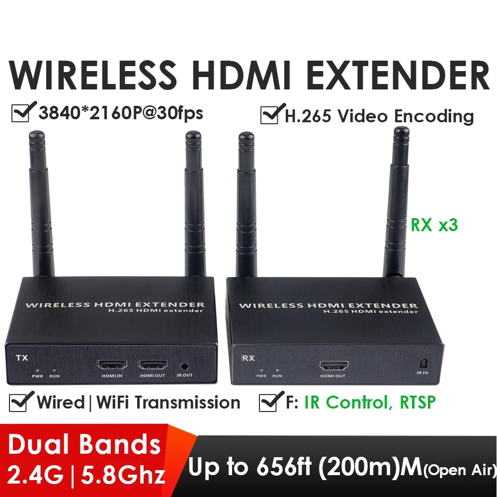EXVIST 4K @ 30FPS 1 * TX + 3 * RX 200M Transmisión extensora HDMI inalámbrica hasta 656 pies Transmisor y receptor HDMI inalámbrico 4K - imagen 2