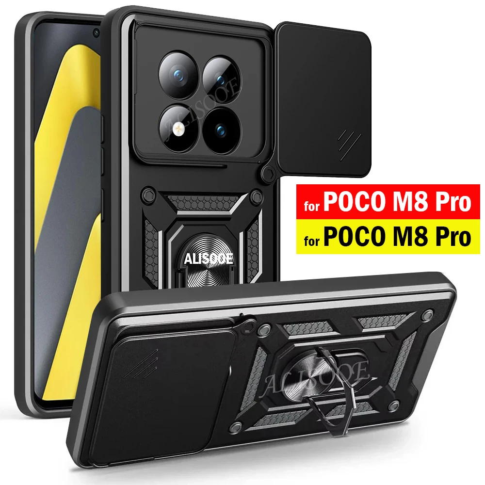 Funda Protectora para Xiaomi POCO M8 Pro 5G, con Anillo de Soporte, Protección de Cámara Deslizante, Resistente a Golpes
