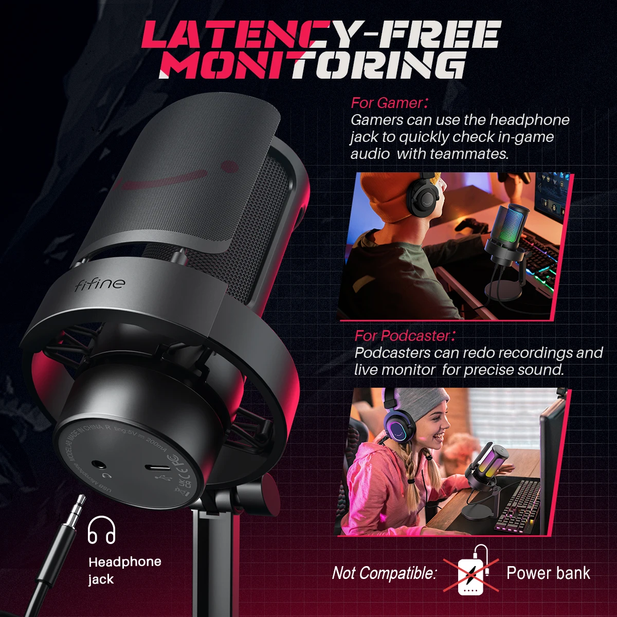 FIFINFIFINE USB Gaming Microfono para PC Mac PS4 PS5, RGB Condensador Micrófono para Streaming, Podcasts, con Control RGB A8 - imagen 4