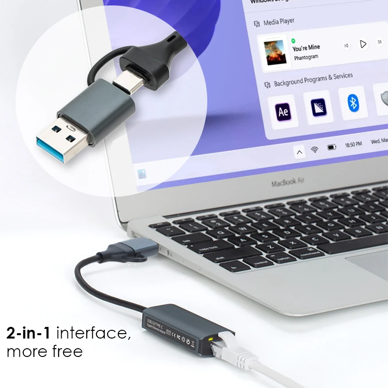 Nuevo 2500Mbps USB 3,0/tipo C a RJ45 Ethernet 2,5G adaptador con cable convertidor de red LAN Hub para Win7/8/10 para portátiles Macbook PC - imagen 4