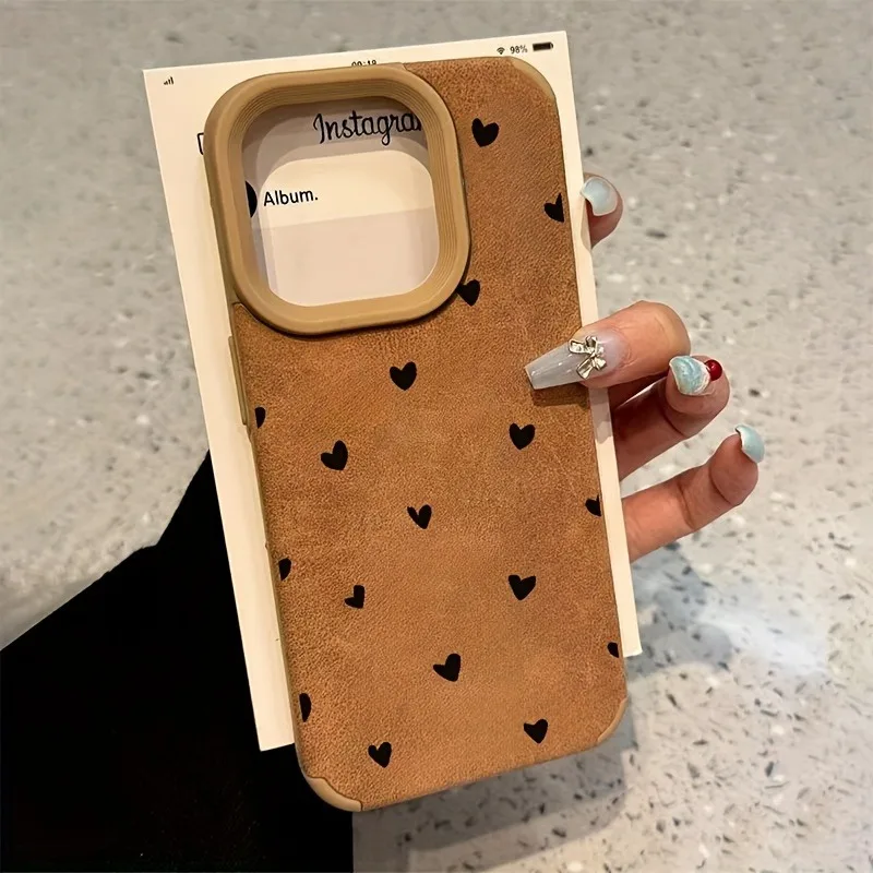 Funda de teléfono de piel de cordero mate de lujo con corazón de amor pequeño para iPhone 17 16 Pro Max 15 14 13 12 11 XS Max XR X 16 Plus