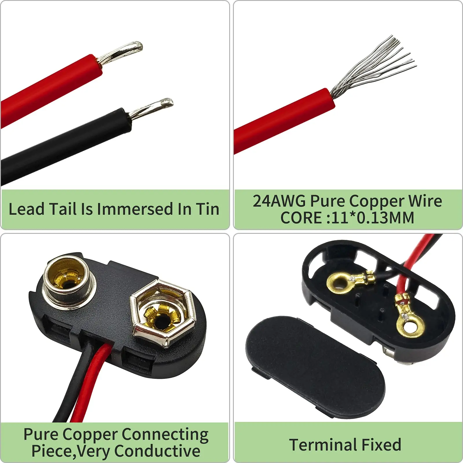 10 Uds. Conector de batería de 9V tipo T tipo I conector de hebilla de 9 voltios carcasa de plástico duro Cable de alimentación de batería cables Clip de enchufe - imagen 3