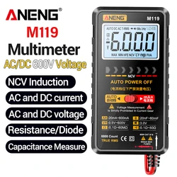 Multímetro Digital Mini M119, 6000 Lecturas, Medidor de Voltaje y Corriente CA/CC, Capacitancia, Resistencia, NCV, a Prueba de Fusibles, para Electricistas