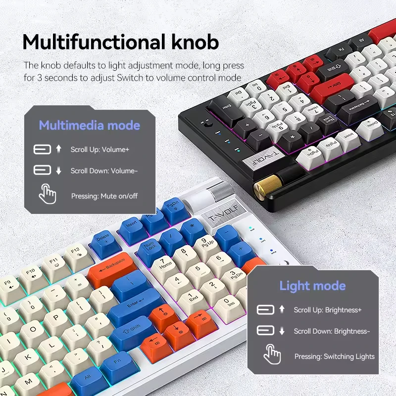 Teclado mecánico ergonómico para ordenador Bluetooth, teclado mecánico RGB de 97 teclas intercambiable en caliente, inalámbrico, recargable, para juegos y PC - imagen 5