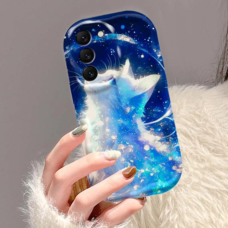 Oso gato arte lindo para Samsung S25 S24 S23 S22 S21 S20 A04 A05s A05 A06 Ultra Plus FE 5G onda aceite teléfono caso - imagen 3