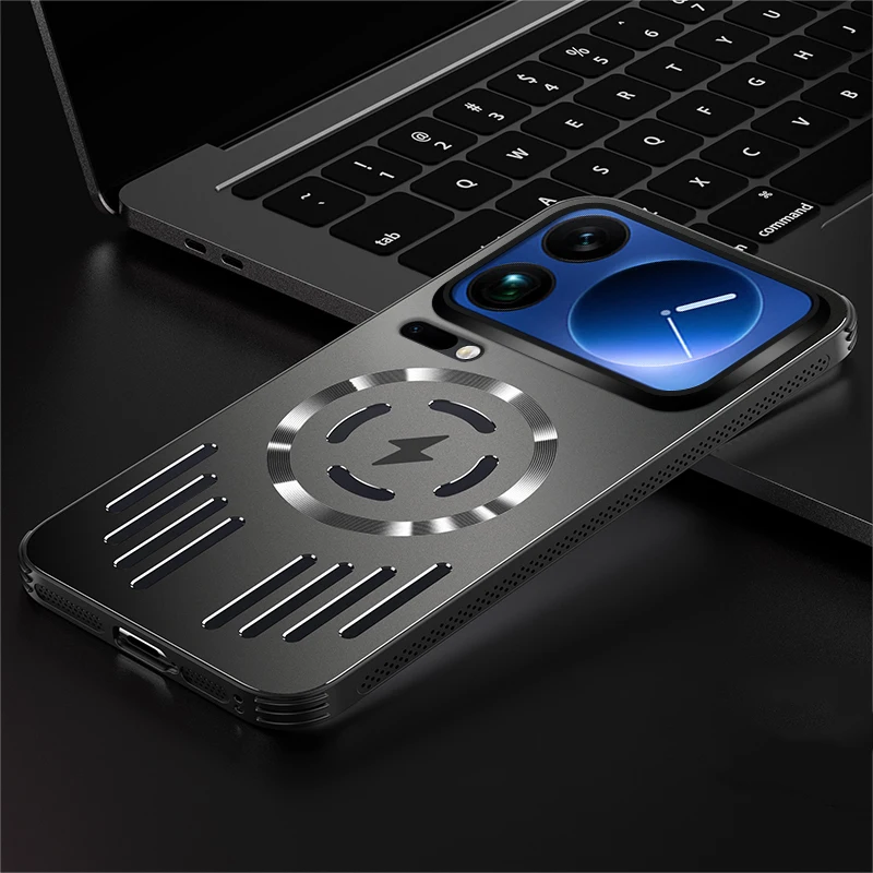 Cubierta de carga inalámbrica magnética de disipación de calor de Metal duro para Xiaomi 17 Pro Max 15 Ultra 14 13 Pro funda protectora trasera fresca