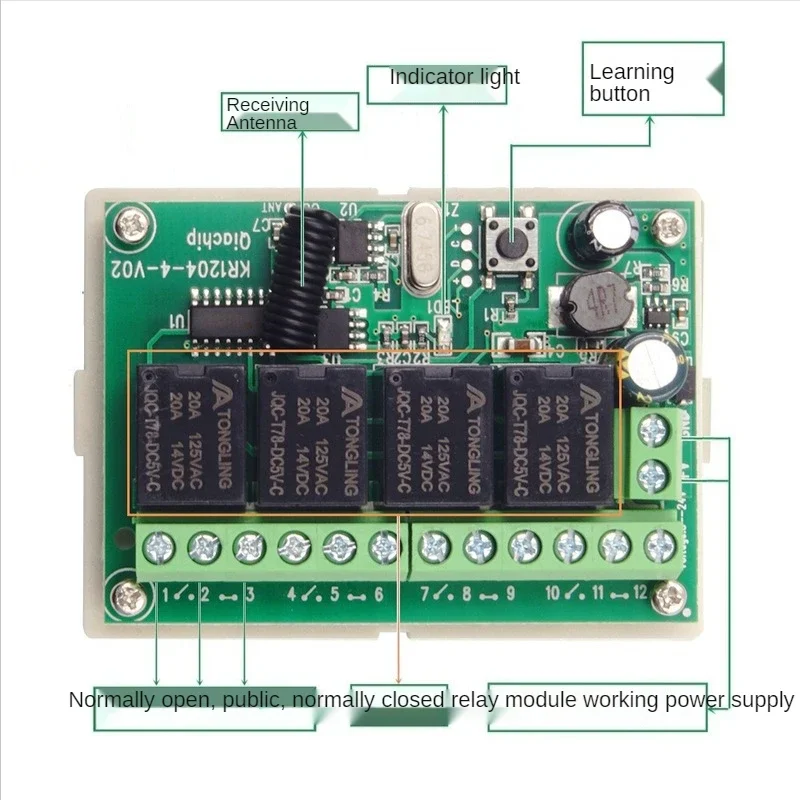 Receptor y transmisor de relé inalámbrico RF, Control remoto Universal de 433MHz, CC de 12V, 24V, 4 canales, para garaje/luz/Motor/LED - imagen 2