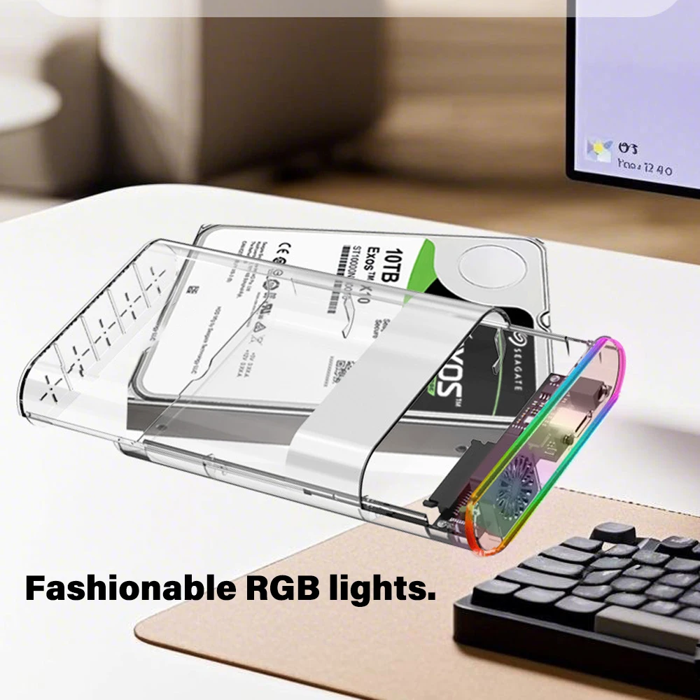 Caja de disco duro SATA USB 3,0 a 2,5 y 3,5 pulgadas con ventilador, luz RGB, lector SSD externo, caja HDD, compatible con carcasa de 22TB para ordenadores portátiles - imagen 4