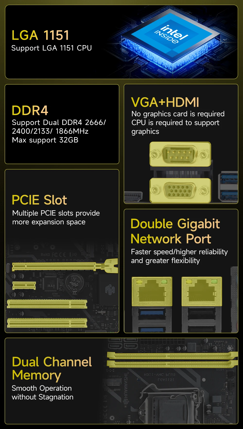 HUANANZHI-placa base H311 VHC PLUS, Intel LGA 1151, compatible con 6/7/8/9 generación DDR4 2133/2400/2666MHz, 32GB, M.2, SATA3, USB3.0, VGA - imagen 3