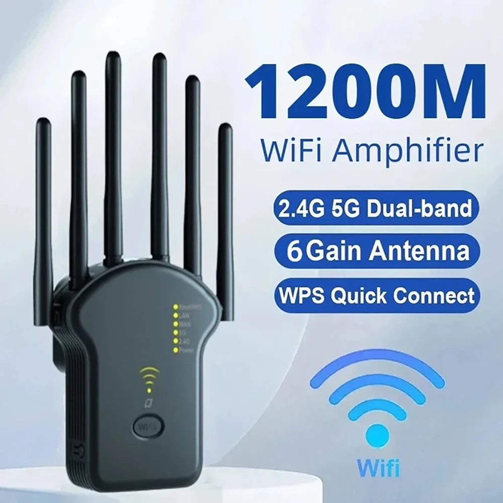 Repetidor WiFi enrutador inalámbrico 1200Mbps 2,4G 5G extensor de cubierta de señal de alta ganancia 6 antena amplificador de red amplificador de señal de rango