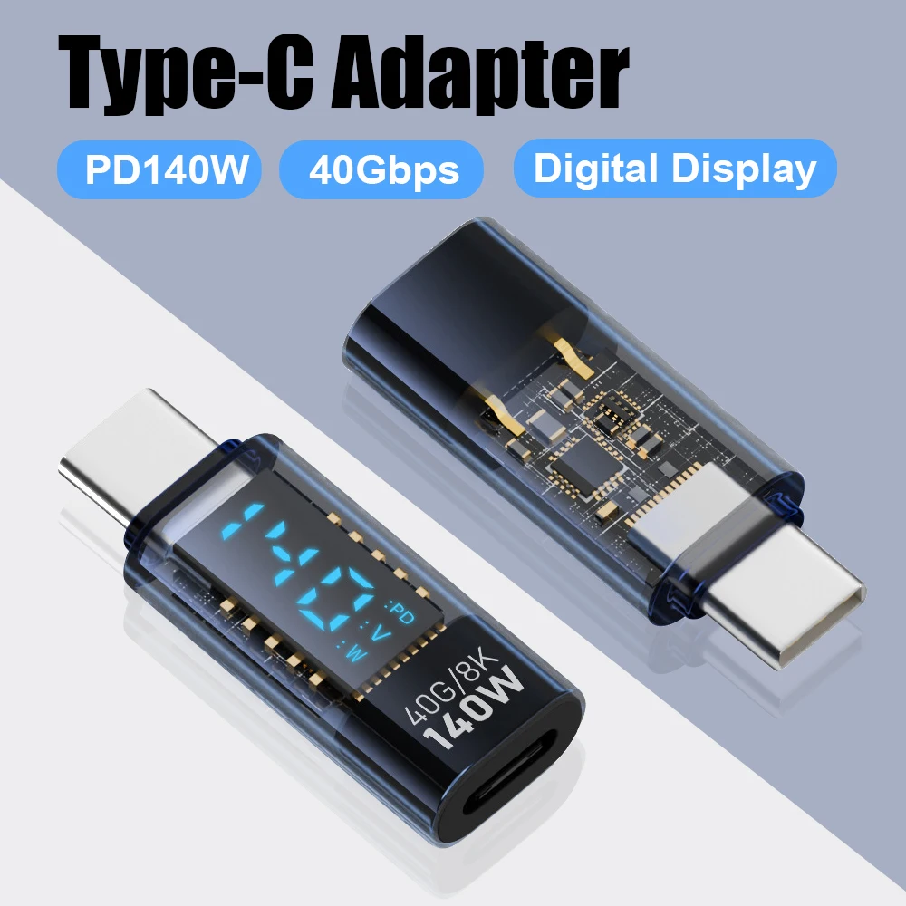 Adaptador USB C 140W con pantalla LED 40Gbps Adaptador de extensión USB C Tipo C Medidor de potencia Probador Extensor USB C USB4 Thunderbolt