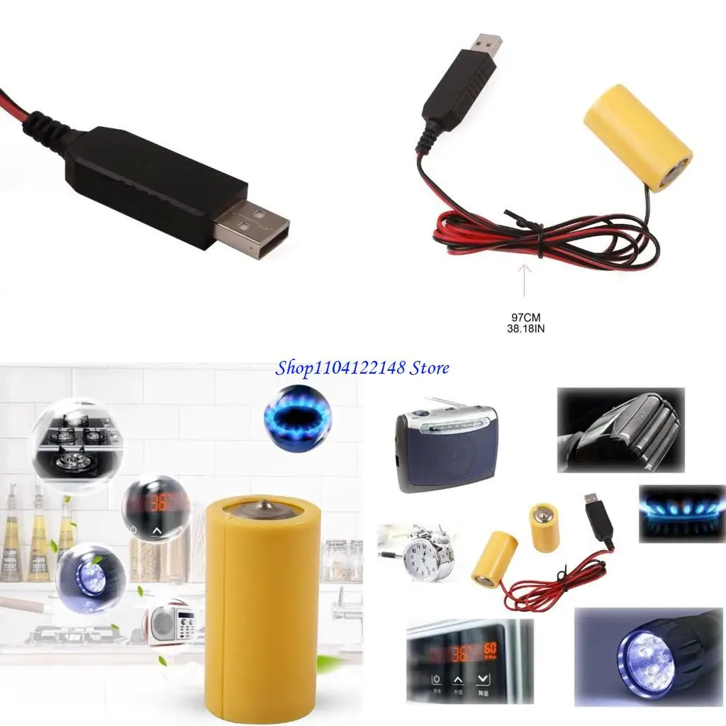 Eliminadores batería universales P9FA LR14 C, Cable alimentado por USB, reemplaza 2 uds., batería tamaño C 1,5 V para