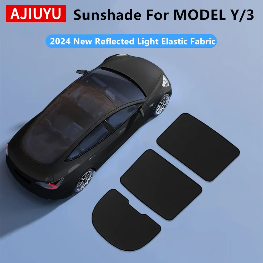 AJIUYU-parasol para Tesla Model 3/Y, accesorio de tragaluz con hebilla de tela elástica, refrigeración Anti UV, novedad de 2021-2024