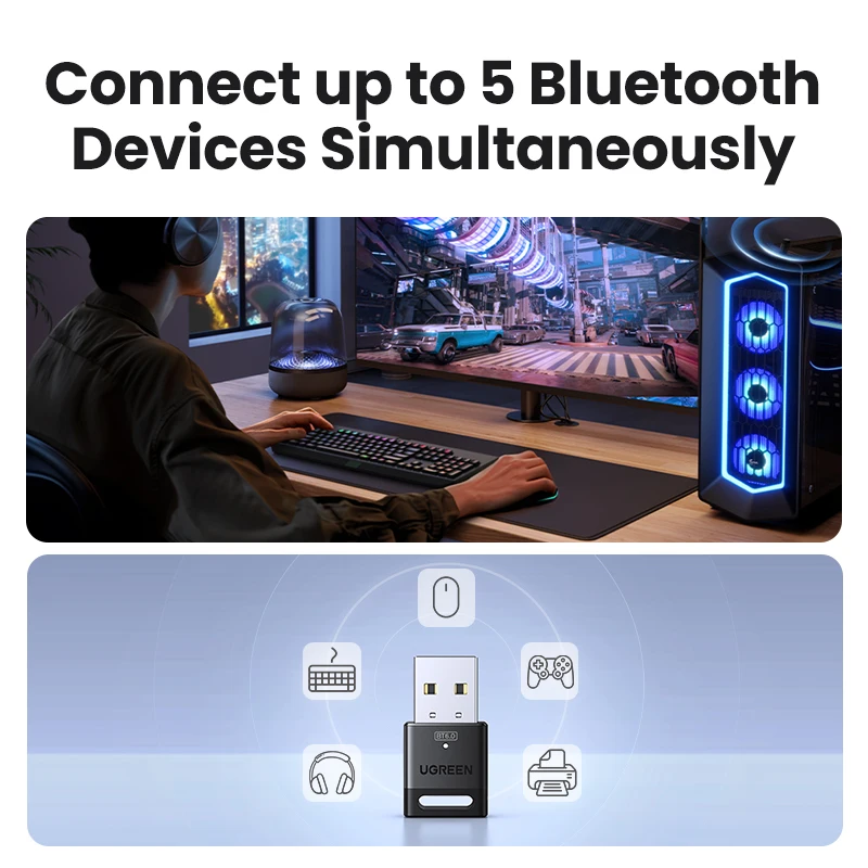 Adaptador Bluetooth USB, Dongle Bluetooth 6.0 para PC Windows 11/10/8.1, Receptor y Transmisor Bluetooth para Teclado/ratón - imagen 4