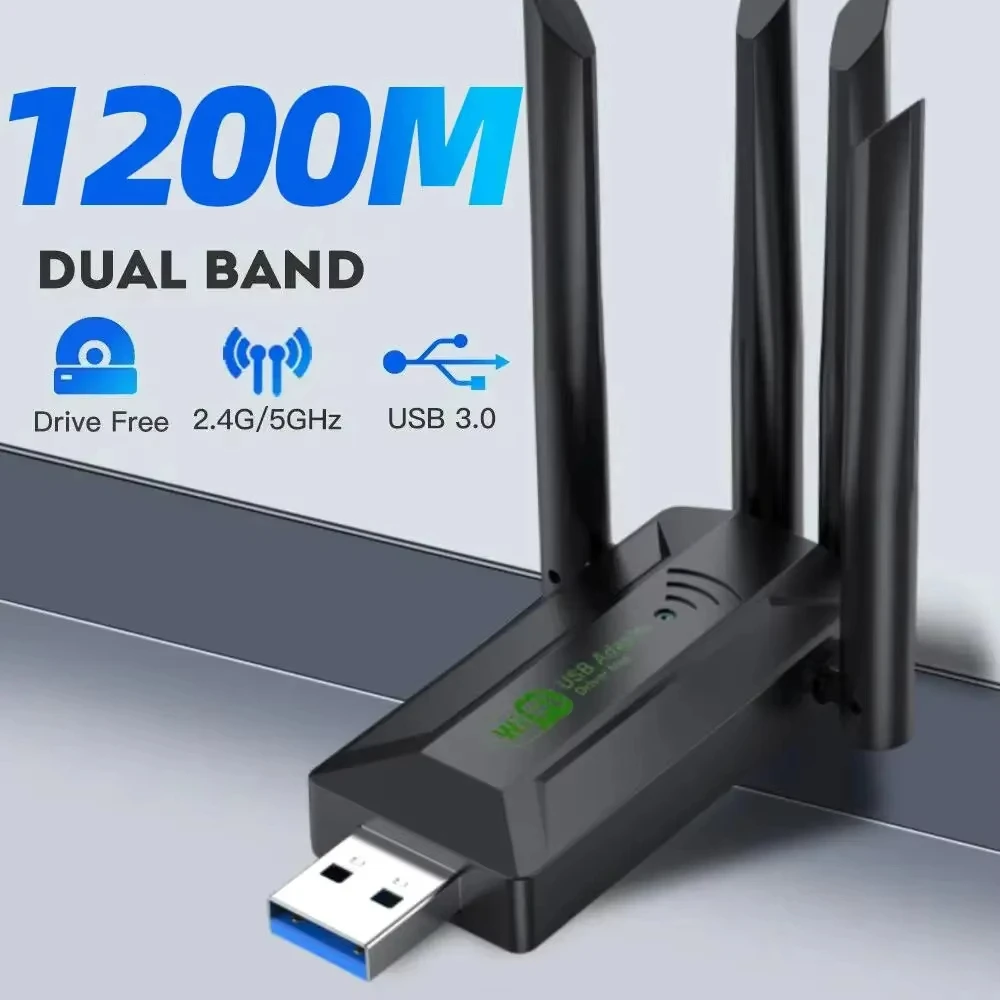 Adaptador USB WiFi de 1200Mbps, Dongle Wi-Fi de doble banda 2,4G + 5Ghz, 4 antenas 802.11AC USB3.0, receptor de tarjetas inalámbrico de alta velocidad para PC/portátil - imagen 2