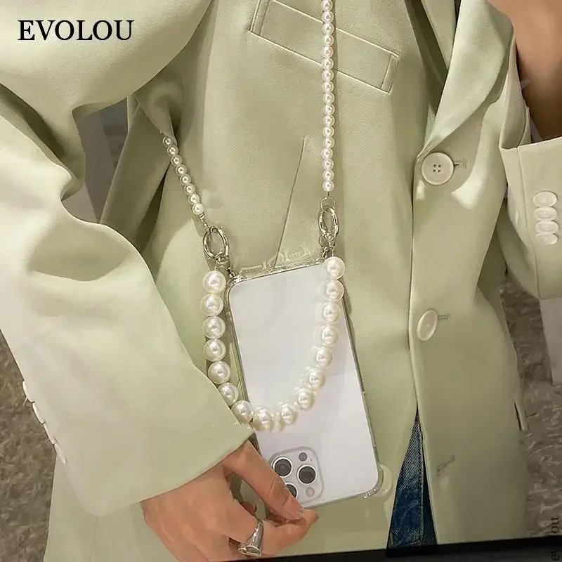 Para Honor Magic 8 Pro Magic8 Lite funda con cadena de perlas cordón cruzado collar funda de teléfono para Honor Magic 8 funda suave a prueba de golpes - imagen 2