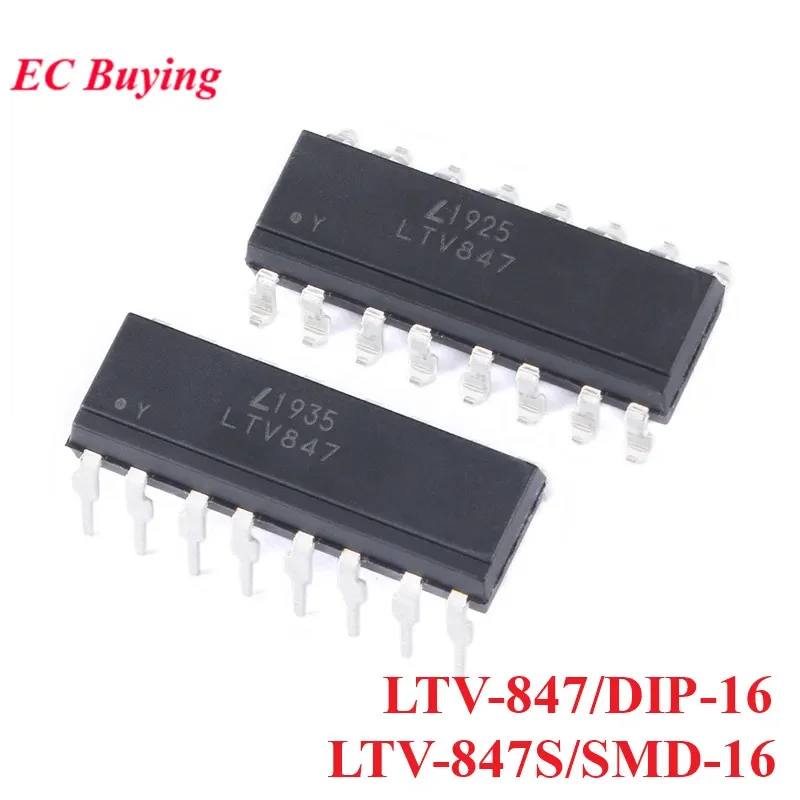 10 unids/lote PC847 LTV847 LTV847S DIP-16 SMD-16 salida de Transistor fotoacoplador IC controlador Chip nuevo Original