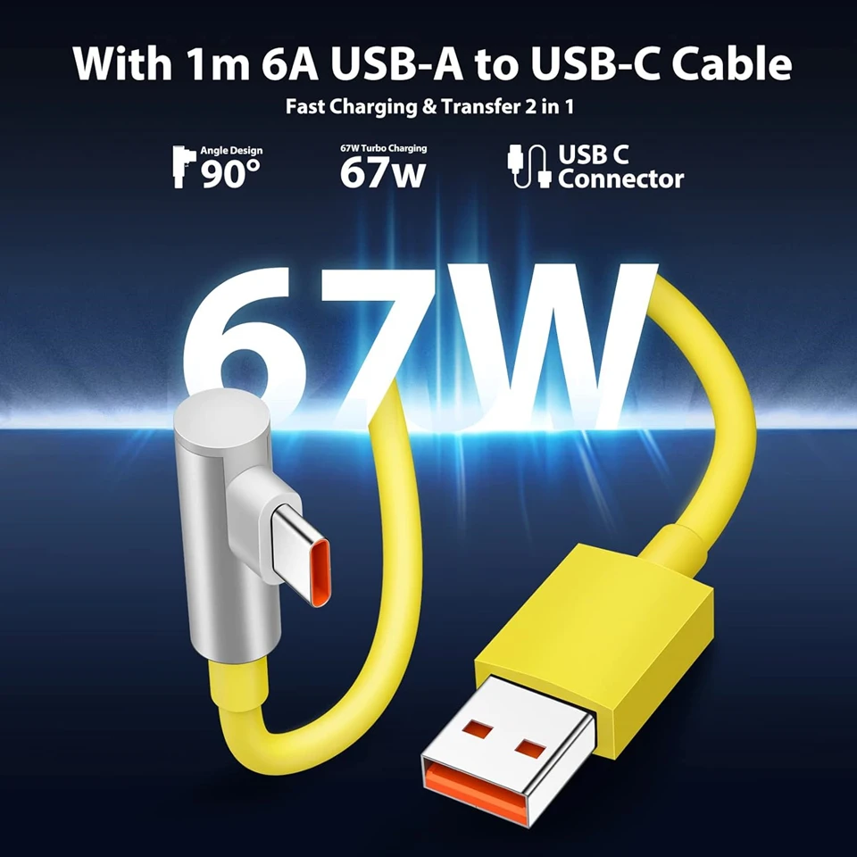Cargador rápido Turbo 67W 6A para Xiaomi 12 13 14 15 Redmi Note 11 12T 13 14 Pro POCO X4 X5 X6 X7 codo tipo C Cable de carga rápida - imagen 3