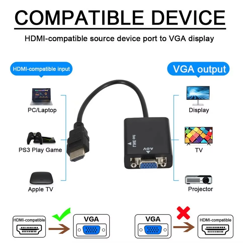 Cable adaptador convertidor compatible con HDMI a VGA de 1080P con Audio para PC portátil a proyector HDTV adaptador compatible con HDMI a VGA - imagen 2