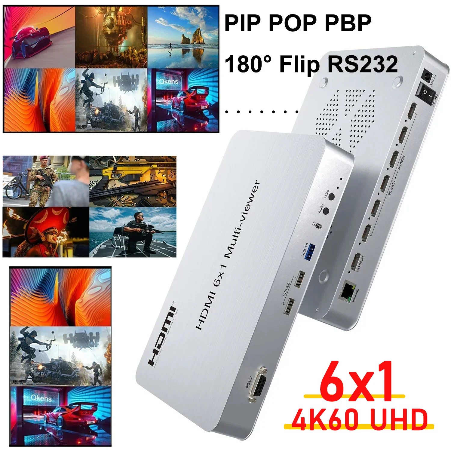 1080p 4K60 6x1 HDMI multivisor 6 canales divisor de pantalla de vídeo 4x1 Quad multivisor interruptor continuo compatible con PIP POP USB RS232 - imagen 3