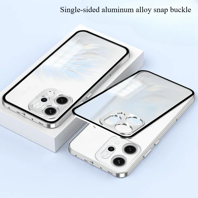 Para Reno 14 Pro, parachoques con marco de Metal de aleación de aluminio + cubierta trasera de teléfono de vidrio templado para Reno 14pro Reno14, estuche rígido a prueba de golpes - imagen 2