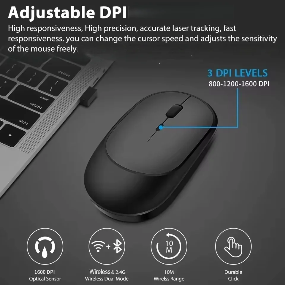 Ratón Inalámbrico Recargable Bluetooth 2.4G USB Portátil y Tableta - imagen 5