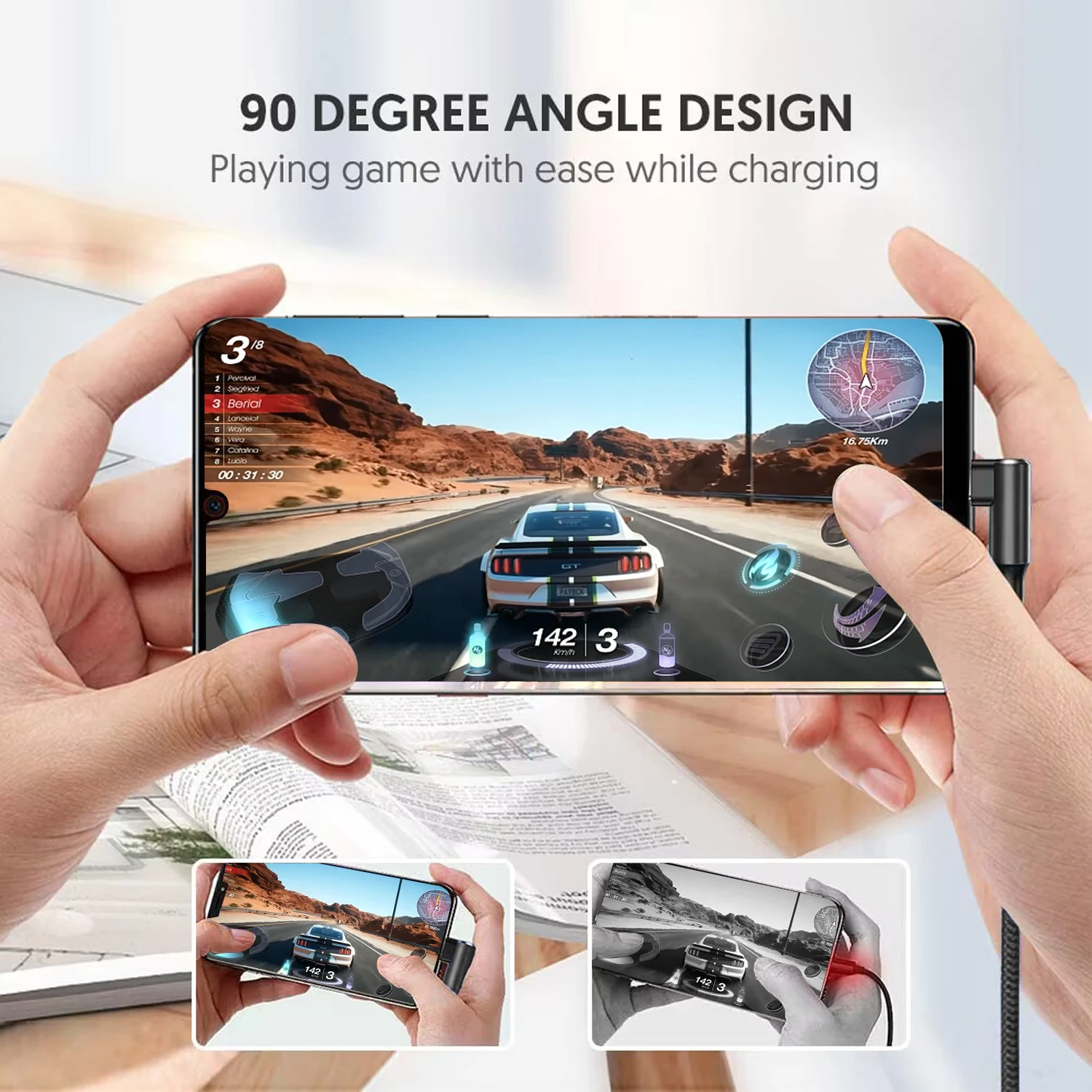 ZOGUO-Cable Micro USB de 90 grados, Cable Android trenzado de nailon en ángulo recto, Cable de datos de cargador rápido 3A para cámara Samsung LG PS4 - imagen 5