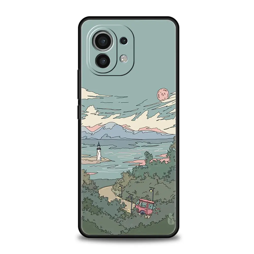 Funda de teléfono de lujo con paisaje de puesta de sol de Japón para Xiaomi 12T Pro 12 13 11 Ultra Mi Note 10 Lite 10T 5G 11X Pro 11T 9T, funda suave - imagen 4