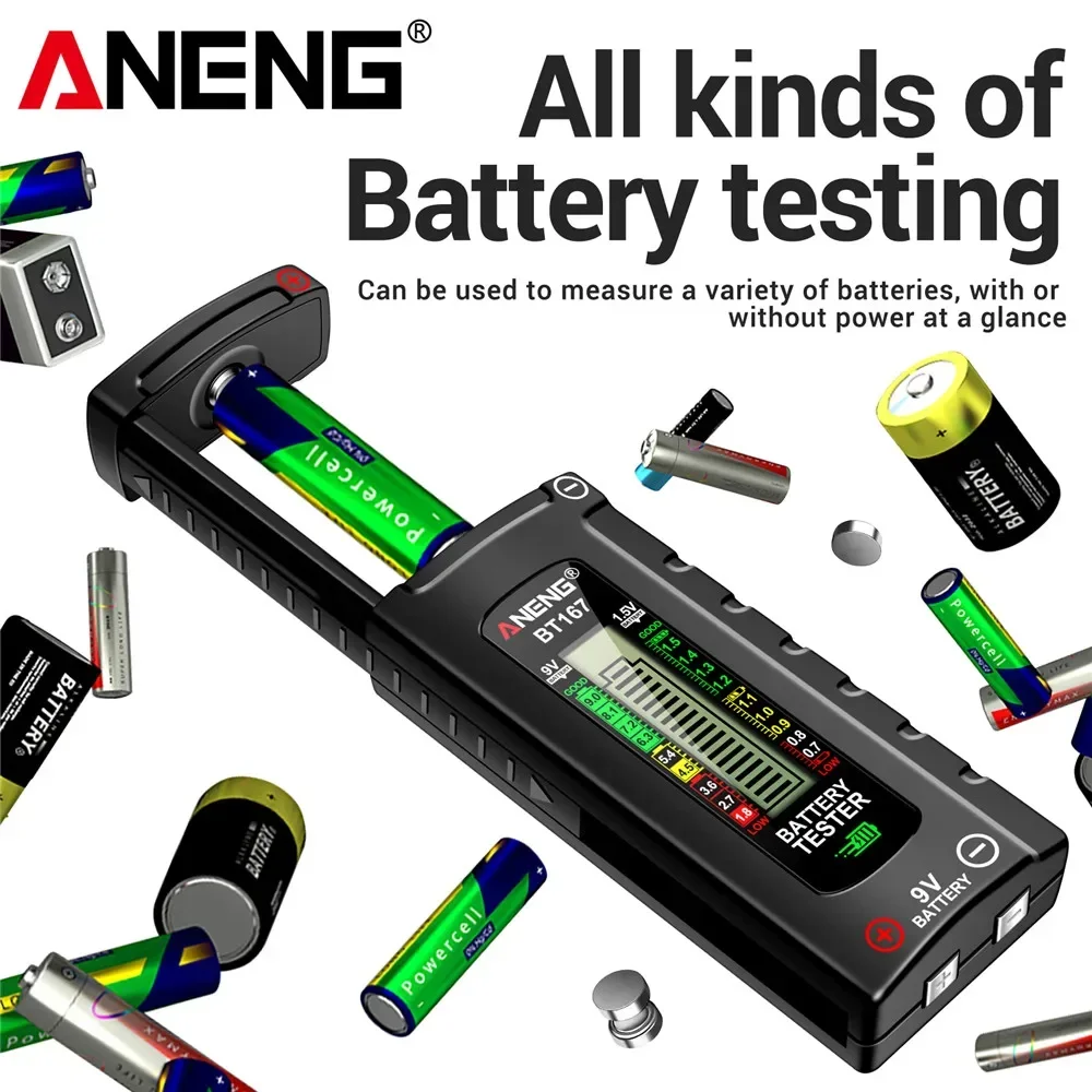 ANENG BT167 Detector de batería pantalla LCD C AA AAA D 9V 1,5 V probador de celda de botón Universal comprobador de prueba de voltios herramienta de diagnóstico de energía - imagen 4