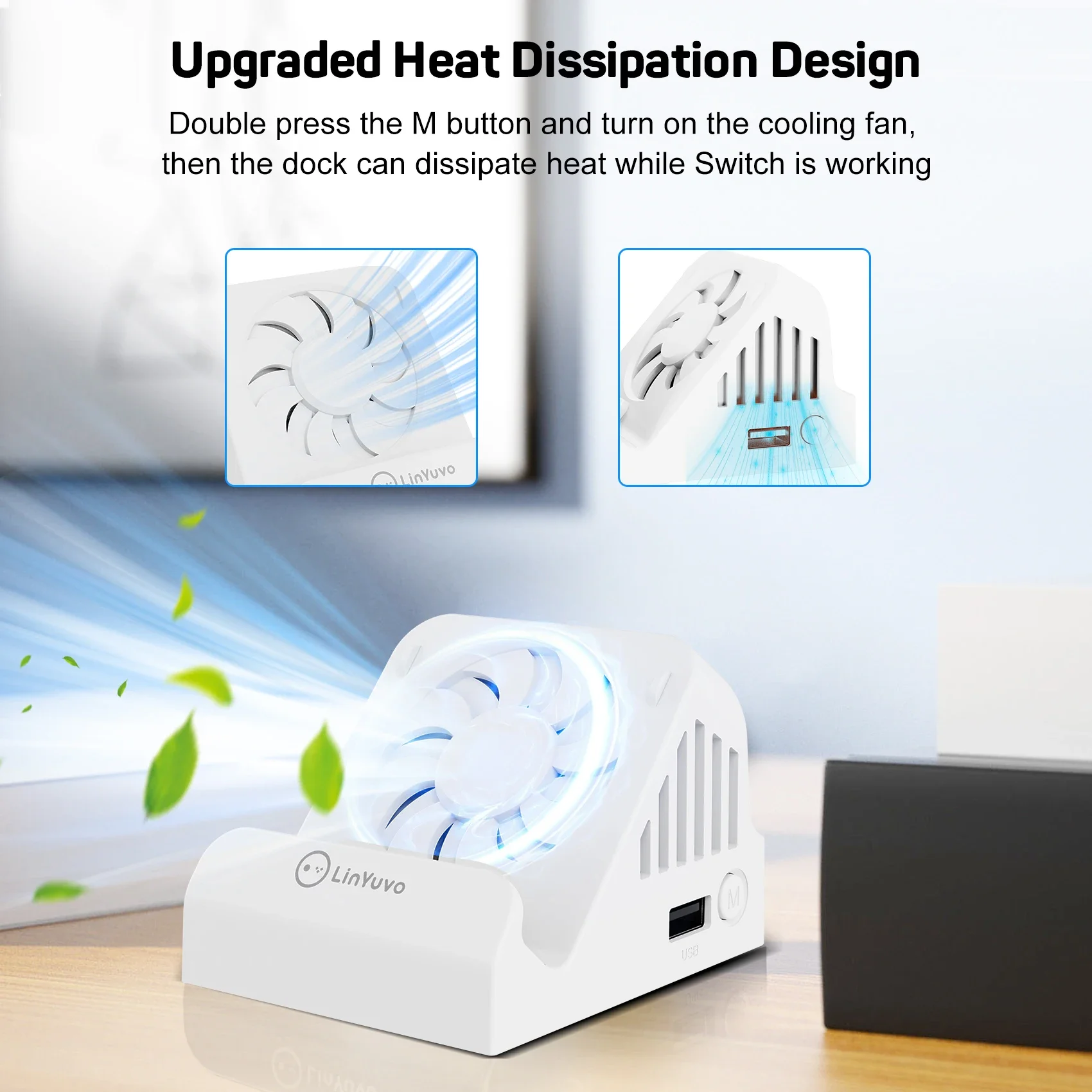 LinYuvo Soporte portátil Base de carga de proyección de TV para interruptor, ventilador de refrigeración Adaptador HDMI compacto 4K con puertos USB 3.0 KD04 - imagen 4