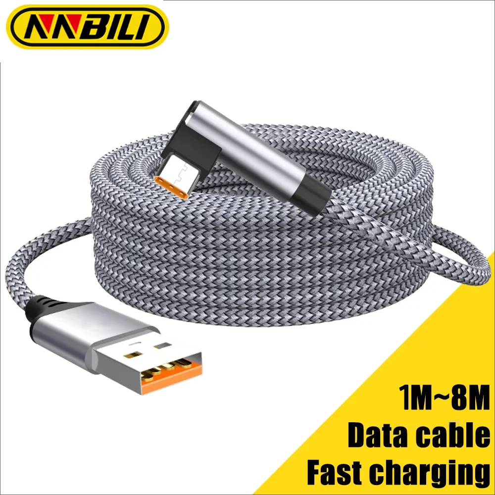 NNBILI USB 2,0 tipo C Cable de carga rápida aleación de aluminio de alta clase 6A codo ángulo recto tipo C a C Cable de carga extendido