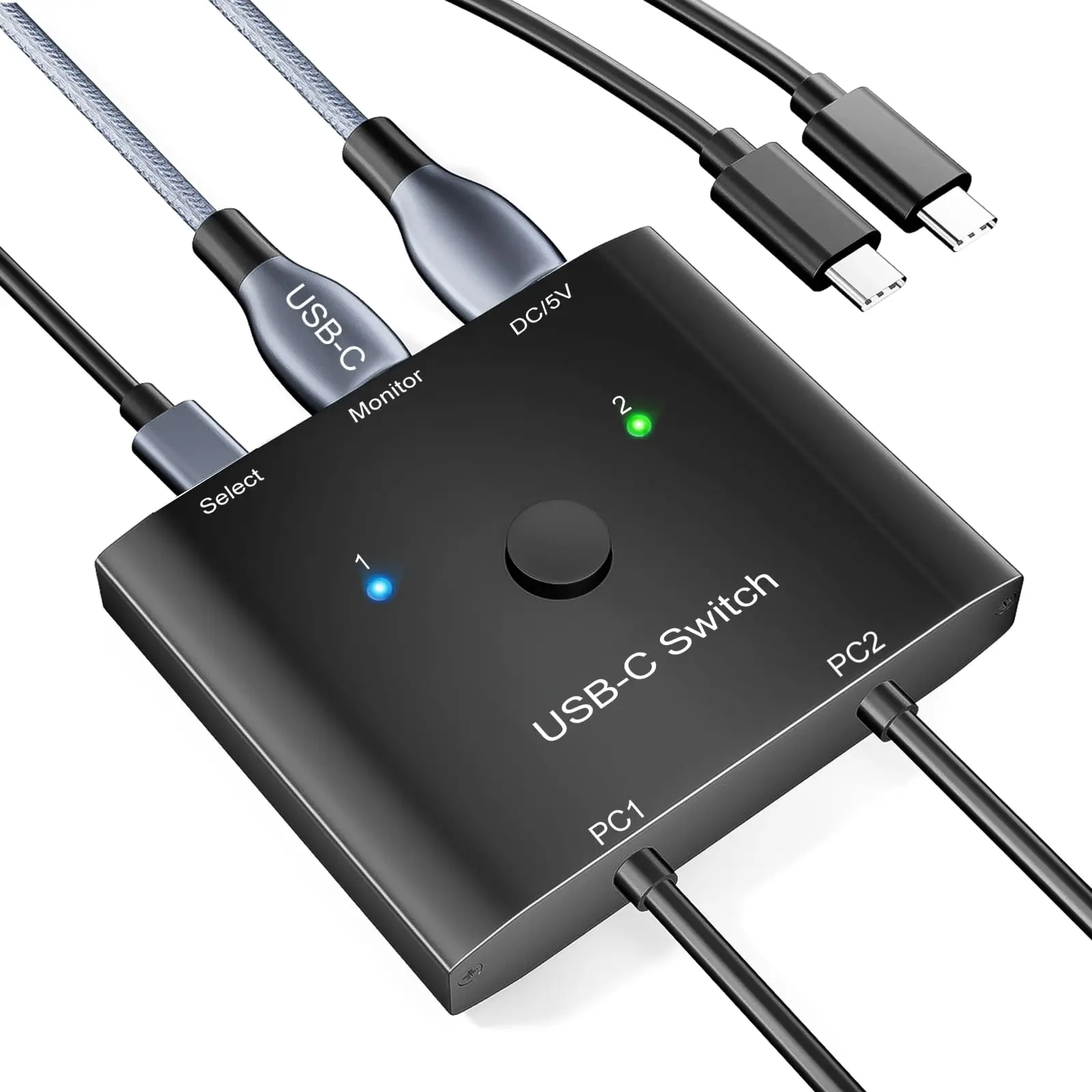 Conmutador USB C 2 en 1 salida, conmutador KVM KCEVE 2 portátiles 1 Monitor 4K @ 120Hz, carga PD 100W/USB 3,1 Gen 2/10Gbps/Control remoto con Cable