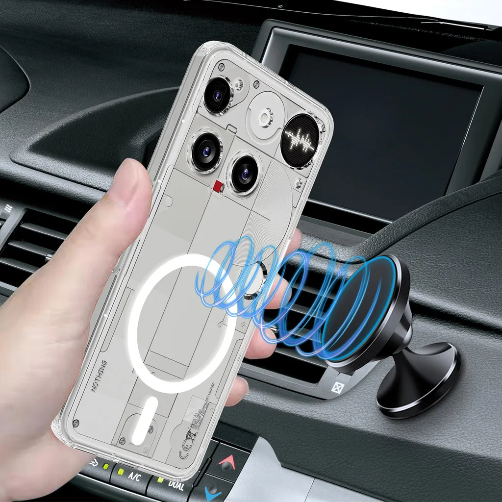 For Nothing Phone 3 Funda magnética ELVEV Anti-caída TPU PC dura Cubierta de teléfono de succión transparente - imagen 3