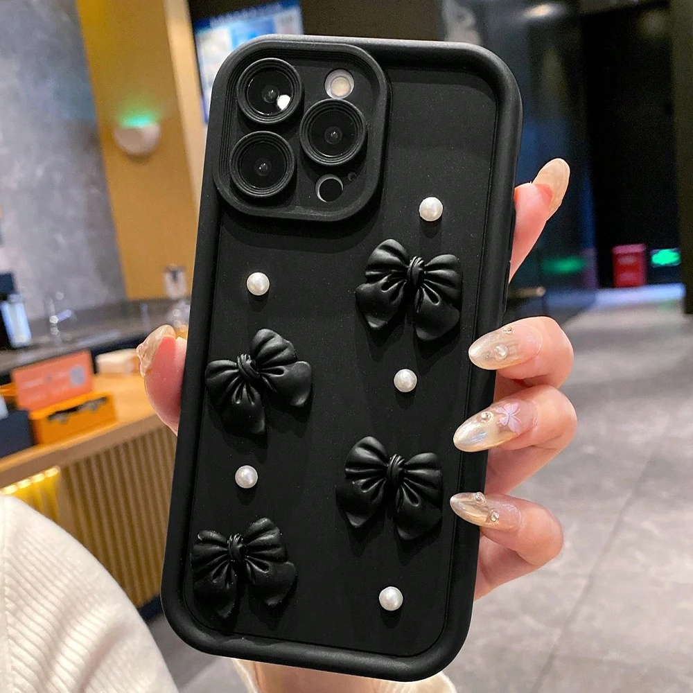 Funda de teléfono coreana con lazo en 3D y perlas para Samsung Galaxy S25 Ultra S24 FE S23 S22 Plus A56 A55 A54 A06 A26 A36 A16 A34 - imagen 2