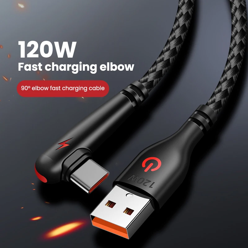 Cable USB tipo C de 120W, codo de 90 grados, carga rápida para teléfono móvil, Cable de datos para Huawei Mate 60 50 40 30 Xiaomi Samsung - imagen 5